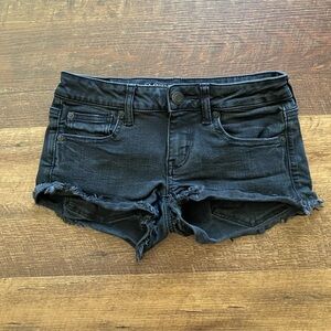 American Eagle black denim low rise shortie shorts | size 2
